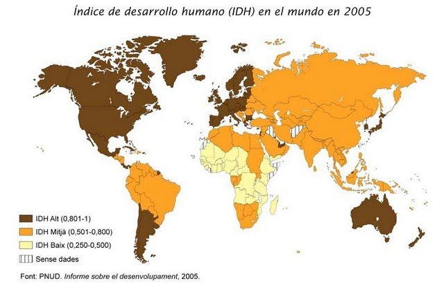El índice de desarrollo humano (IDH) en el mundo en 2005